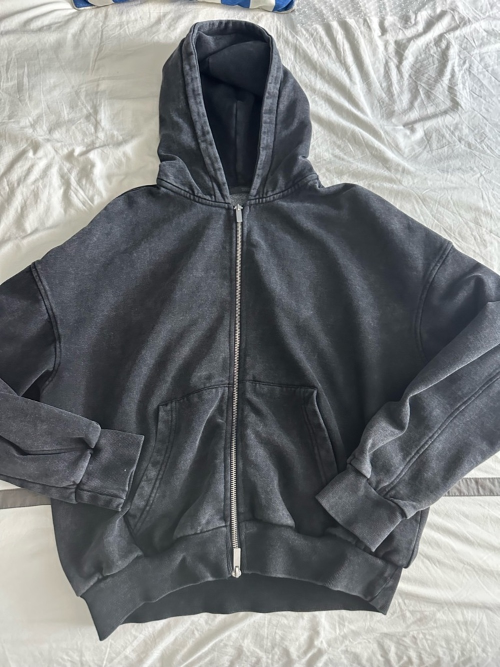 PRE OWNED ZARA WASHED HOODED ZIP SWEATSHIRT